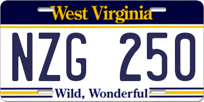WV license plate NZG250