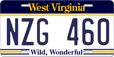 WV license plate NZG460