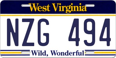 WV license plate NZG494