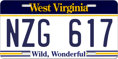 WV license plate NZG617