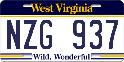 WV license plate NZG937
