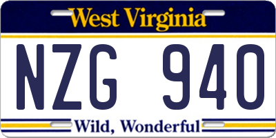WV license plate NZG940