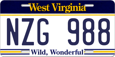 WV license plate NZG988