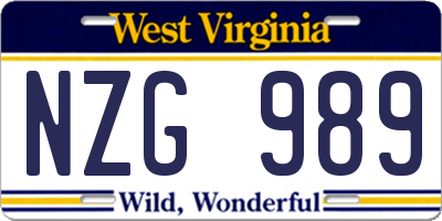WV license plate NZG989