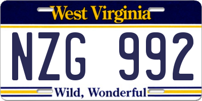 WV license plate NZG992