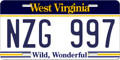WV license plate NZG997