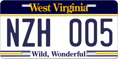 WV license plate NZH005