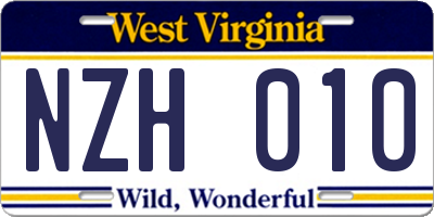 WV license plate NZH010