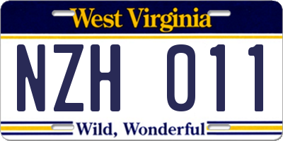 WV license plate NZH011