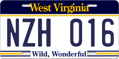 WV license plate NZH016