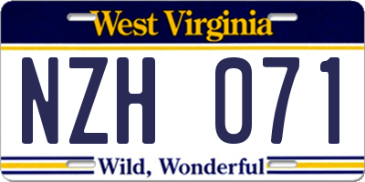 WV license plate NZH071