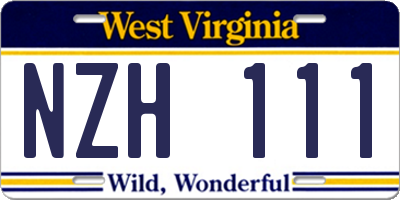 WV license plate NZH111
