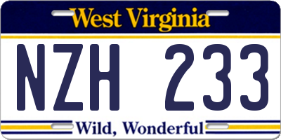 WV license plate NZH233