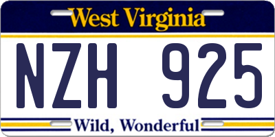 WV license plate NZH925