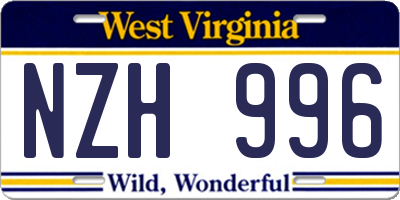 WV license plate NZH996