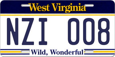 WV license plate NZI008