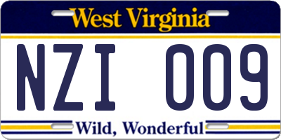 WV license plate NZI009