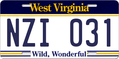 WV license plate NZI031