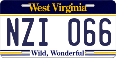 WV license plate NZI066
