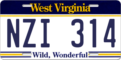 WV license plate NZI314
