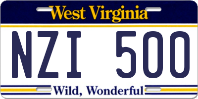 WV license plate NZI500