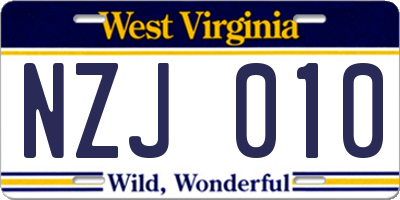 WV license plate NZJ010