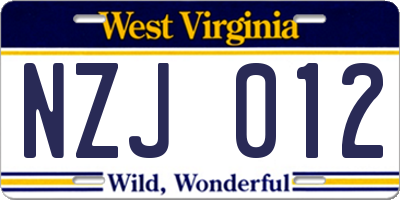 WV license plate NZJ012