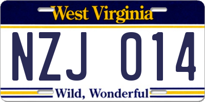 WV license plate NZJ014