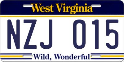WV license plate NZJ015