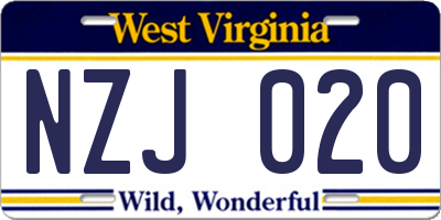 WV license plate NZJ020
