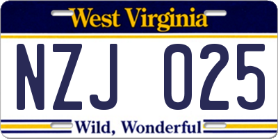 WV license plate NZJ025