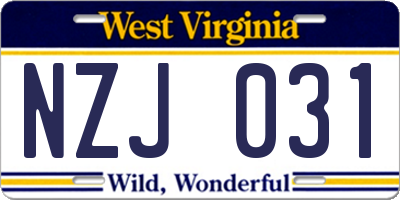 WV license plate NZJ031
