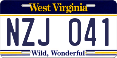 WV license plate NZJ041