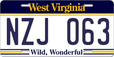 WV license plate NZJ063
