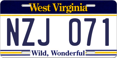 WV license plate NZJ071