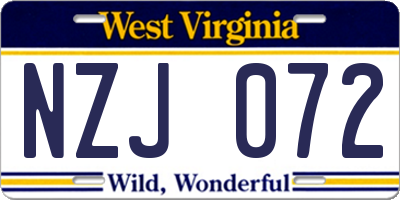 WV license plate NZJ072