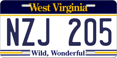 WV license plate NZJ205