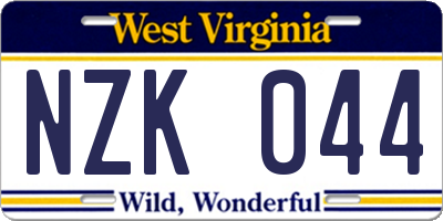 WV license plate NZK044