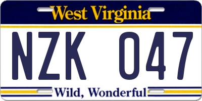 WV license plate NZK047
