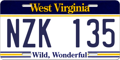 WV license plate NZK135