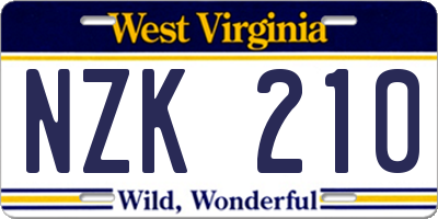 WV license plate NZK210