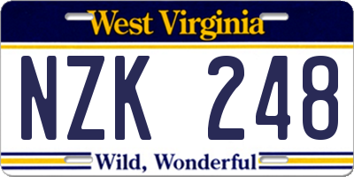 WV license plate NZK248