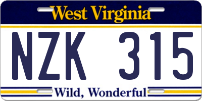 WV license plate NZK315