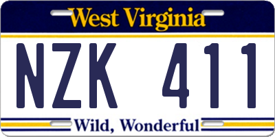 WV license plate NZK411