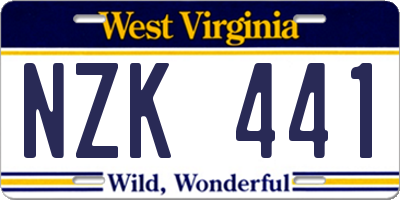WV license plate NZK441