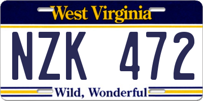 WV license plate NZK472