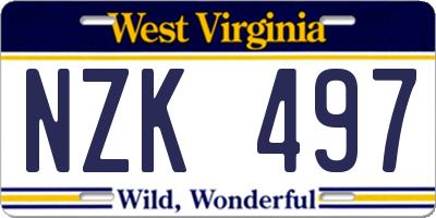 WV license plate NZK497