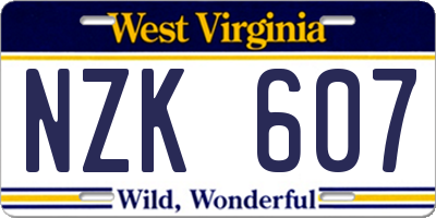 WV license plate NZK607