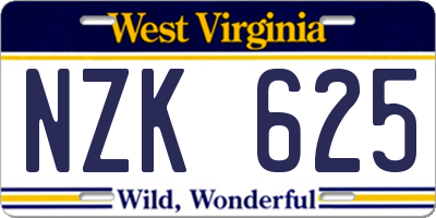 WV license plate NZK625