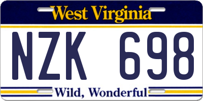 WV license plate NZK698